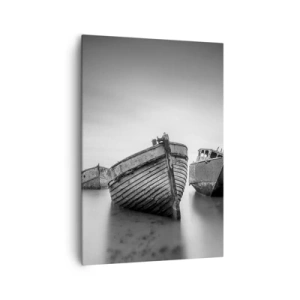 Impression sur toile - Image sur toile - Bateaux abandonnés sur une eau calme - 70x100cm - Cùest déjà un souvenir... - Décoration murale moderne pour le salon et la chambre ARTTOR