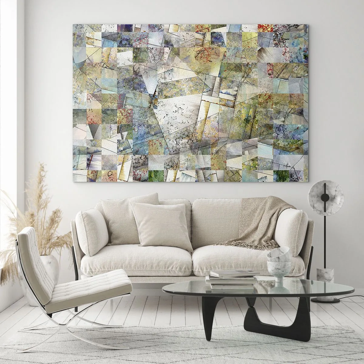 Impression sur verre - Image sur verre - Une composition colorée de formes géométriques fragmentées - 70x50cm - Remaniement géométrique - Décoration murale moderne pour le salon et la chambre ARTTOR