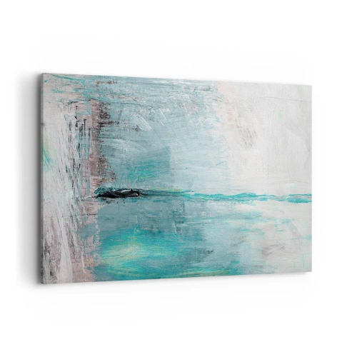 Impression sur toile - Image sur toile - Abstraction dans les tons turquoise et gris - 100x70cm - Horizontalement en bleu - Décoration murale moderne pour le salon et la chambre ARTTOR