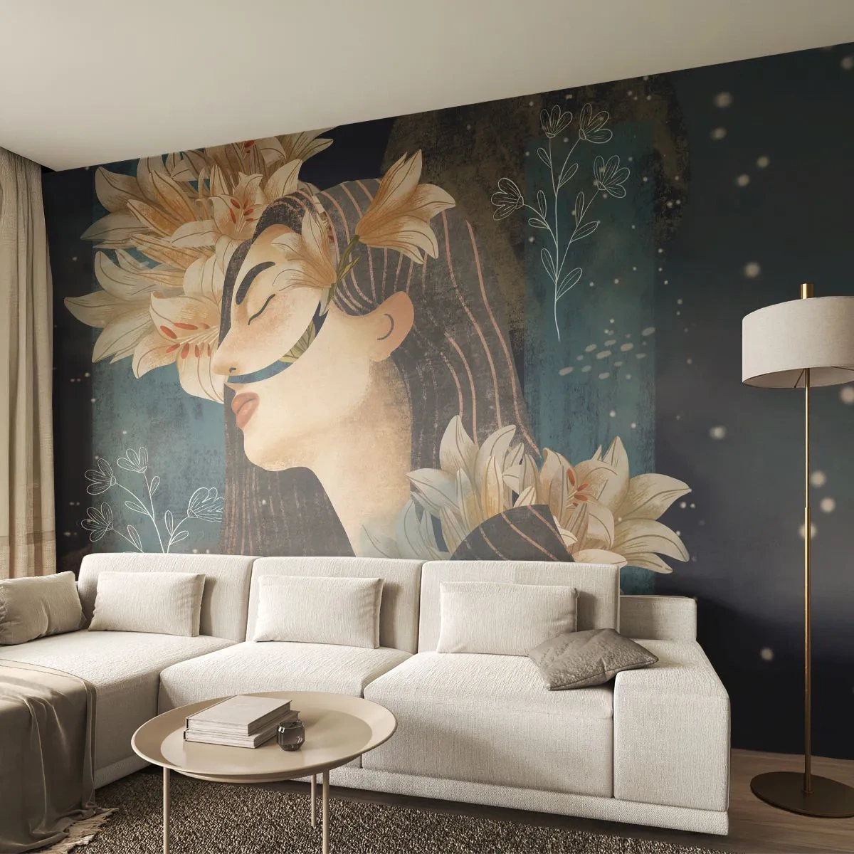Papier Peint Photo Premium Canvas - Conte de fée sur la princesse lilas - Abstraction, Femme, Fleurs - 250x175 cm