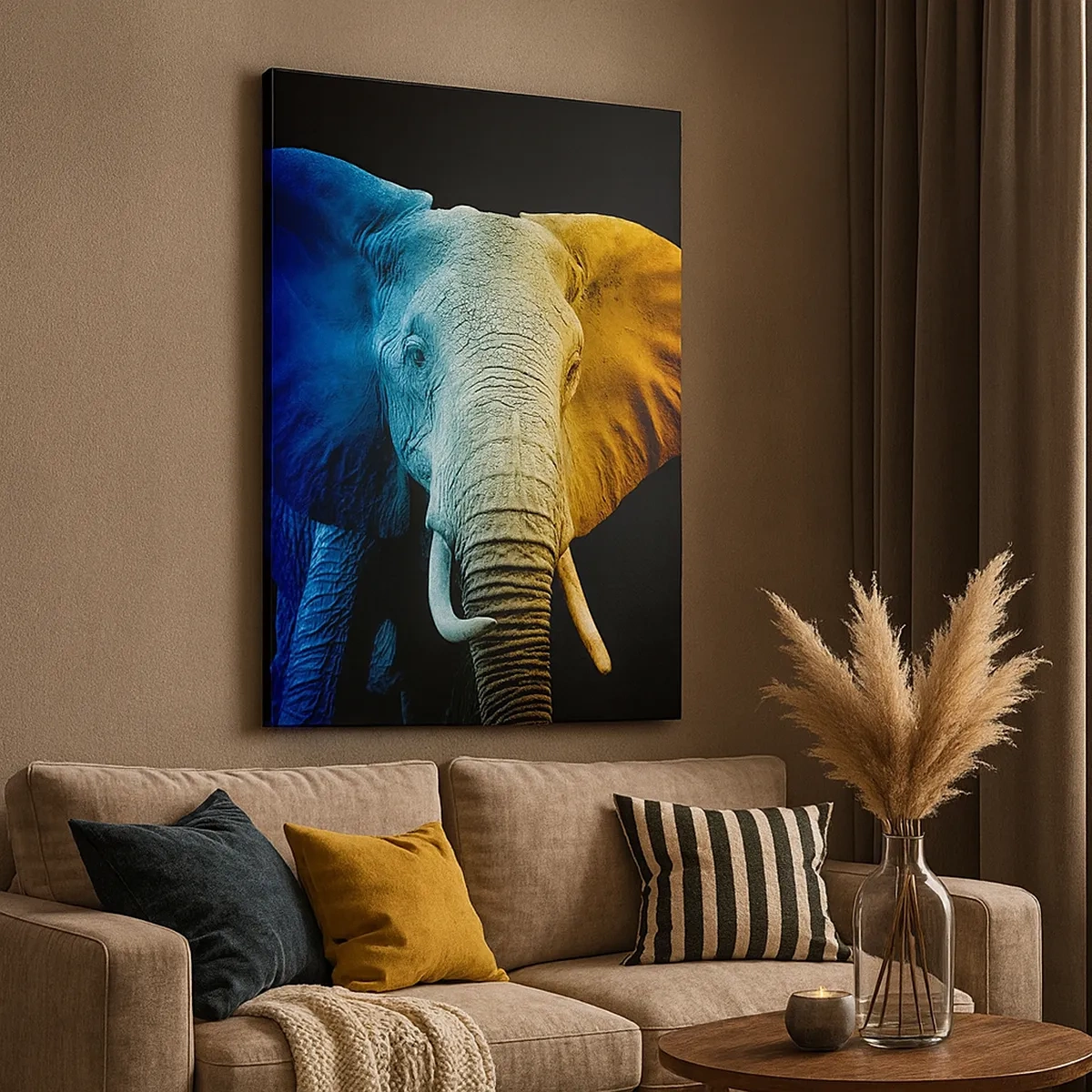 Impression sur toile - Image sur toile - Portrait d'éléphant aux couleurs de l'arc-en-ciel - 50x70cm - Excentrique, pas bizarre - Décoration murale moderne pour le salon et la chambre ARTTOR