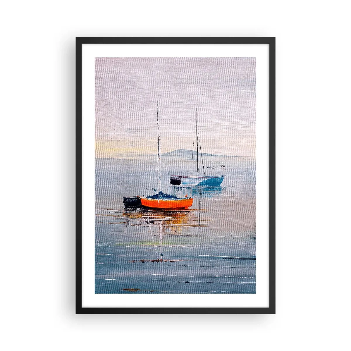 Affiche dans un cadre noir - Poster - Voiliers sur eau calme - 50x70cm - Un repos bien mérité - Décoration murale moderne pour le salon et la chambre ARTTOR