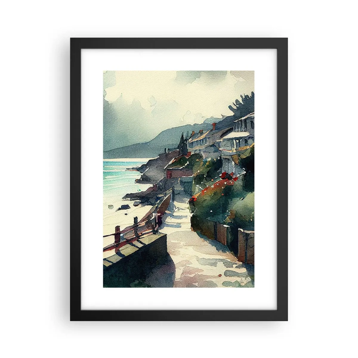 Affiche dans un cadre noir - Poster - Ville méditerranéenne - 30x40 cm