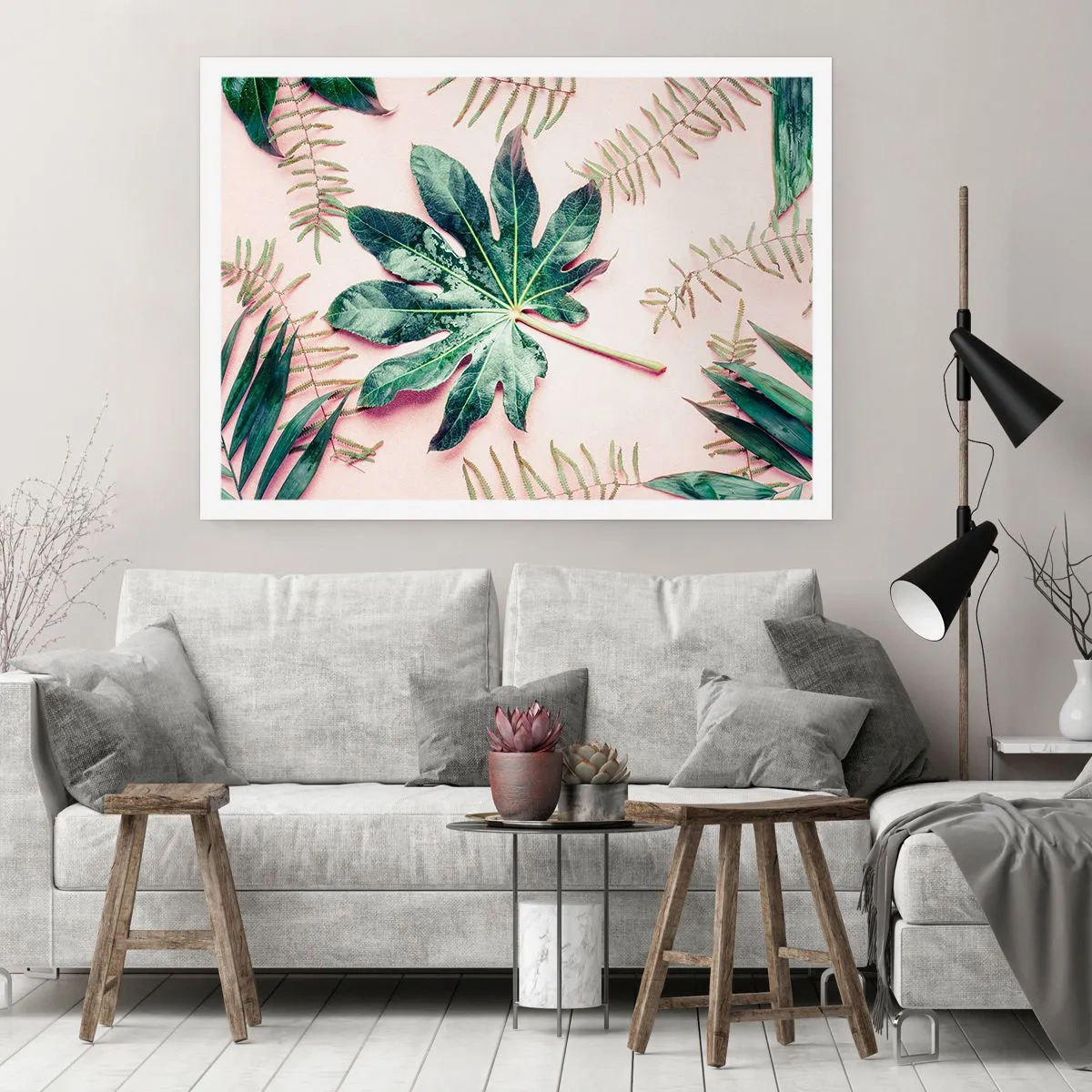 Affiche - Poster - Étude de verdure sur fond rose - 70x50 cm