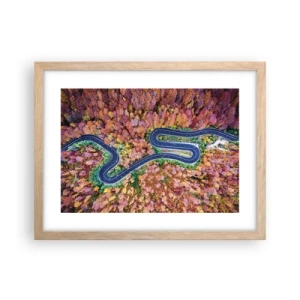 Affiche dans un chêne clair - Poster - Route sinueuse à travers la forêt - 40x30 cm