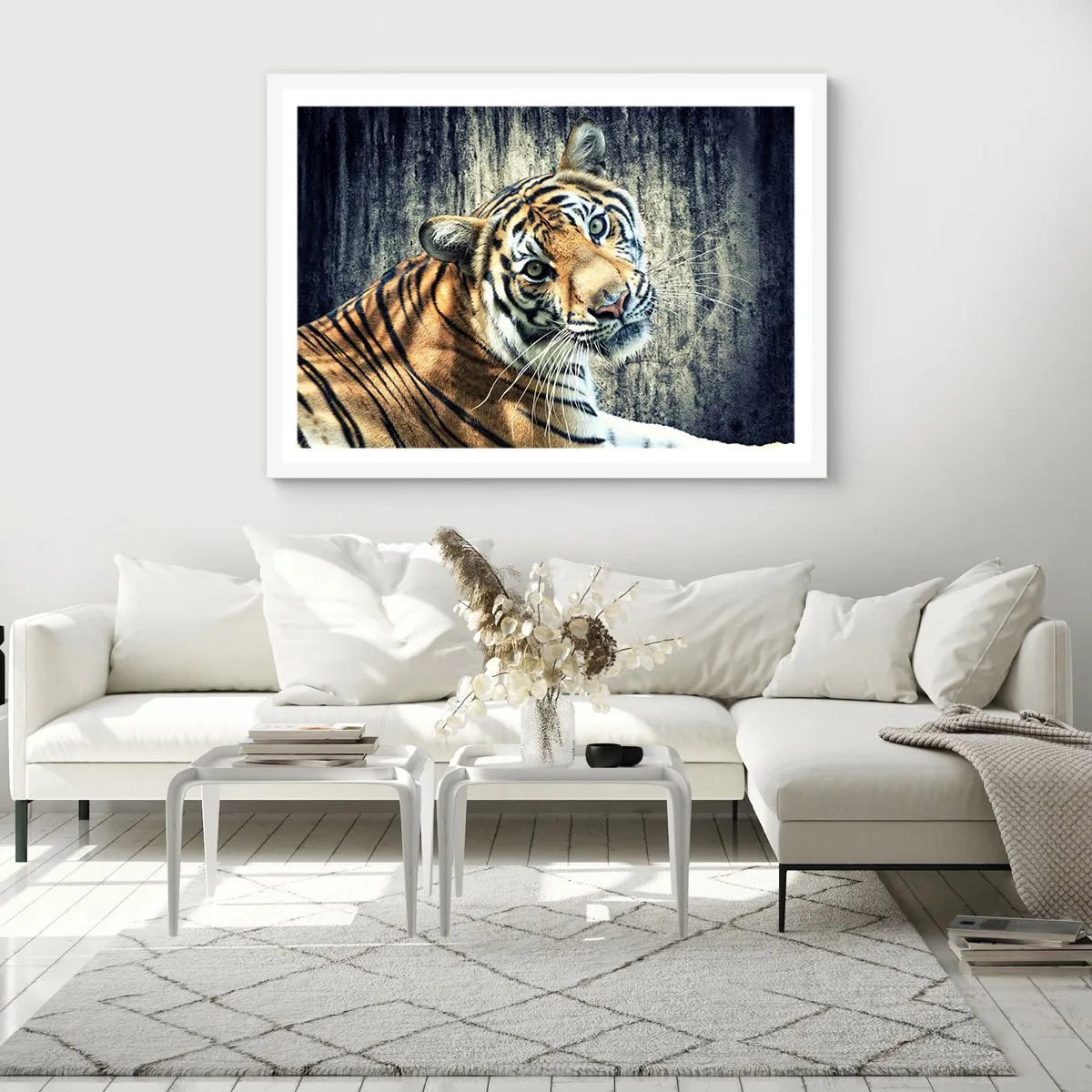 Affiche dans un cadre blanc - Poster - Portrait dans les flots de lumière - 50x40 cm