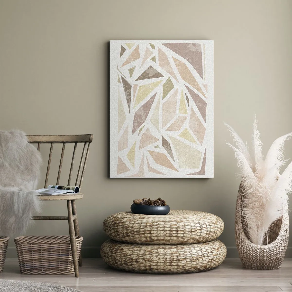 Impression sur toile - Image sur toile - Formes géométriques abstraites aux couleurs pastel - 50x70cm - Composition de vitraux - Décoration murale moderne pour le salon et la chambre ARTTOR