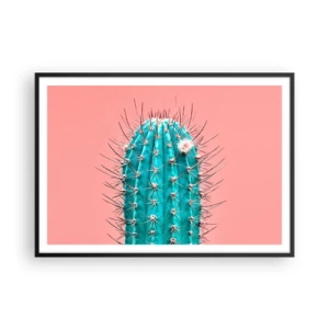 Affiche dans un cadre noir - Poster - Une interprétation artistique d'un cactus sur fond rose - 100x70cm - Juste regarde - Décoration murale moderne pour le salon et la chambre ARTTOR