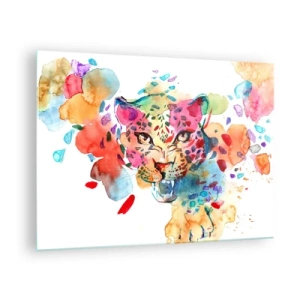 Impression sur verre - Image sur verre - Portrait aquarelle coloré d'un léopard - 70x50cm - La belle et la Bête - Décoration murale moderne pour le salon et la chambre ARTTOR