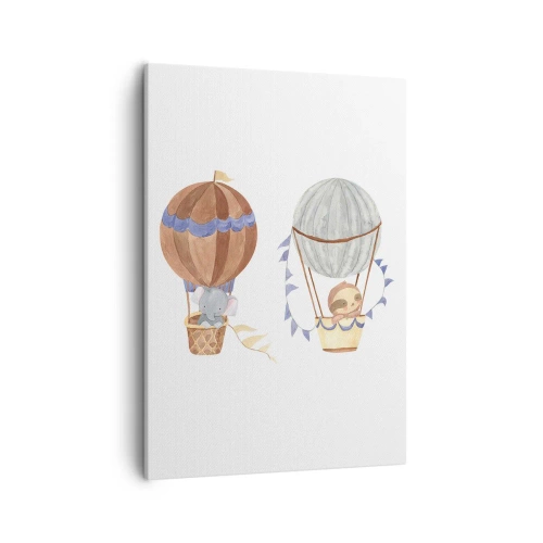 Impression sur toile - Image sur toile - Animaux mignons dans des ballons sur fond blanc - 50x70cm - Compagnons de voyage - Décoration murale moderne pour le salon et la chambre ARTTOR