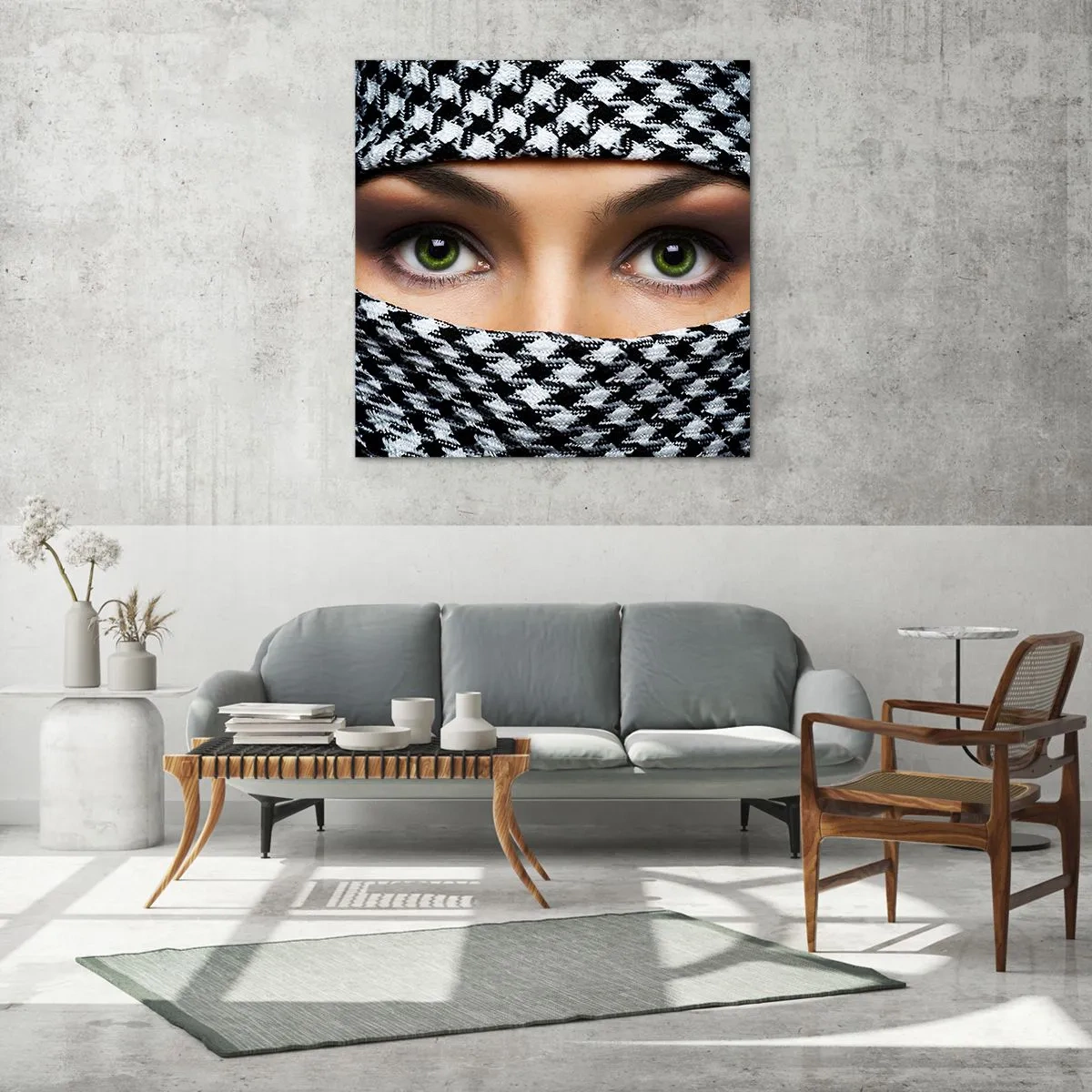 Impression sur verre - Image sur verre - Un portrait d'une beauté voilée aux yeux verts - 40x40 cm