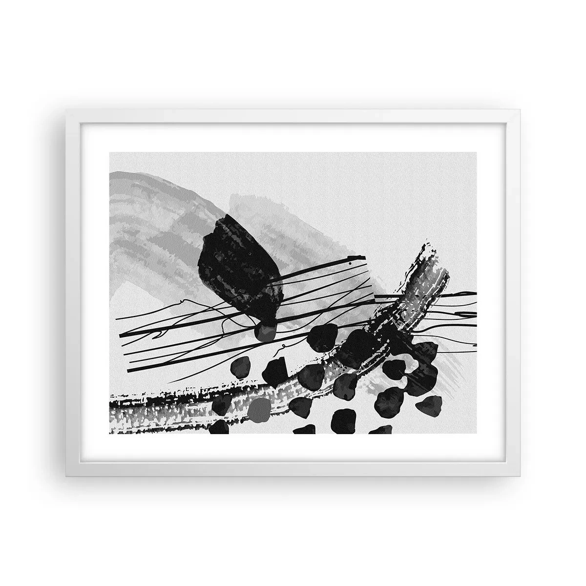 Affiche dans un cadre blanc - Poster - Abstraction organique noir et blanc - 50x40 cm