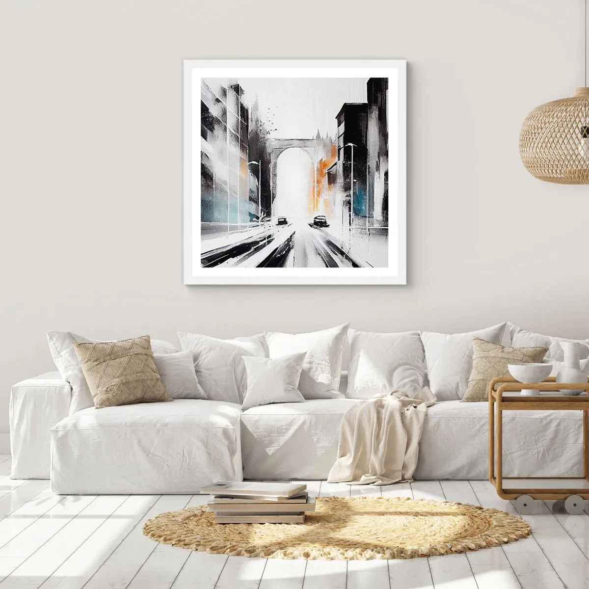 Affiche dans un cadre blanc - Poster - Étude de ville : architecture et mouvement - 30x30 cm