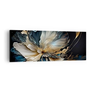 Impression sur toile - Image sur toile - Une fleur dans les tons or et bleu marine sur fond noir - 140x50cm - Fleur de fougère de conte de fées - Décoration murale moderne pour le salon et la chambre ARTTOR