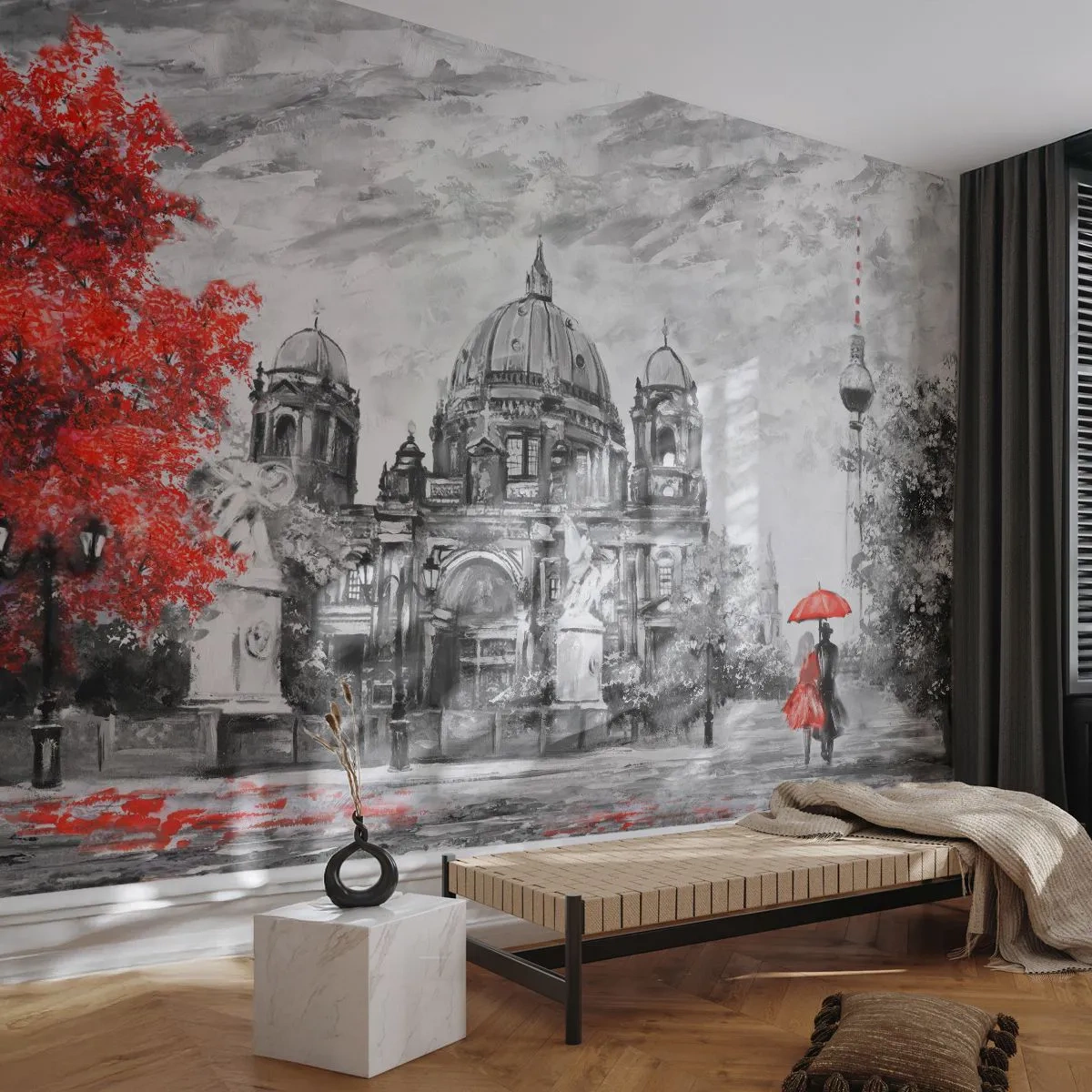 Papier Peint Photo Premium Canvas - Rencontre berlinoise - Ville, Peinture, Architecture - 350x256 cm