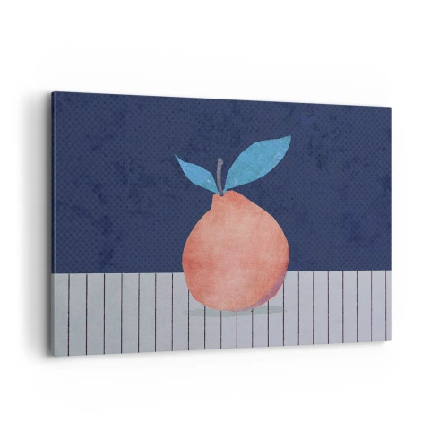 Impression sur toile - Image sur toile - Fruit abstrait sur fond de couleurs contrastées et de lignes droites. - 120x80cm - Convexité et plan - Décoration murale moderne pour le salon et la chambre ARTTOR