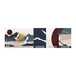 Échantillon de Papier Peint Autocollant Deluxe Sticker - Encore une fois, la journée s'est ÉCOULÉE - Abstraction, Grues, Montagnes - 100x30 cm