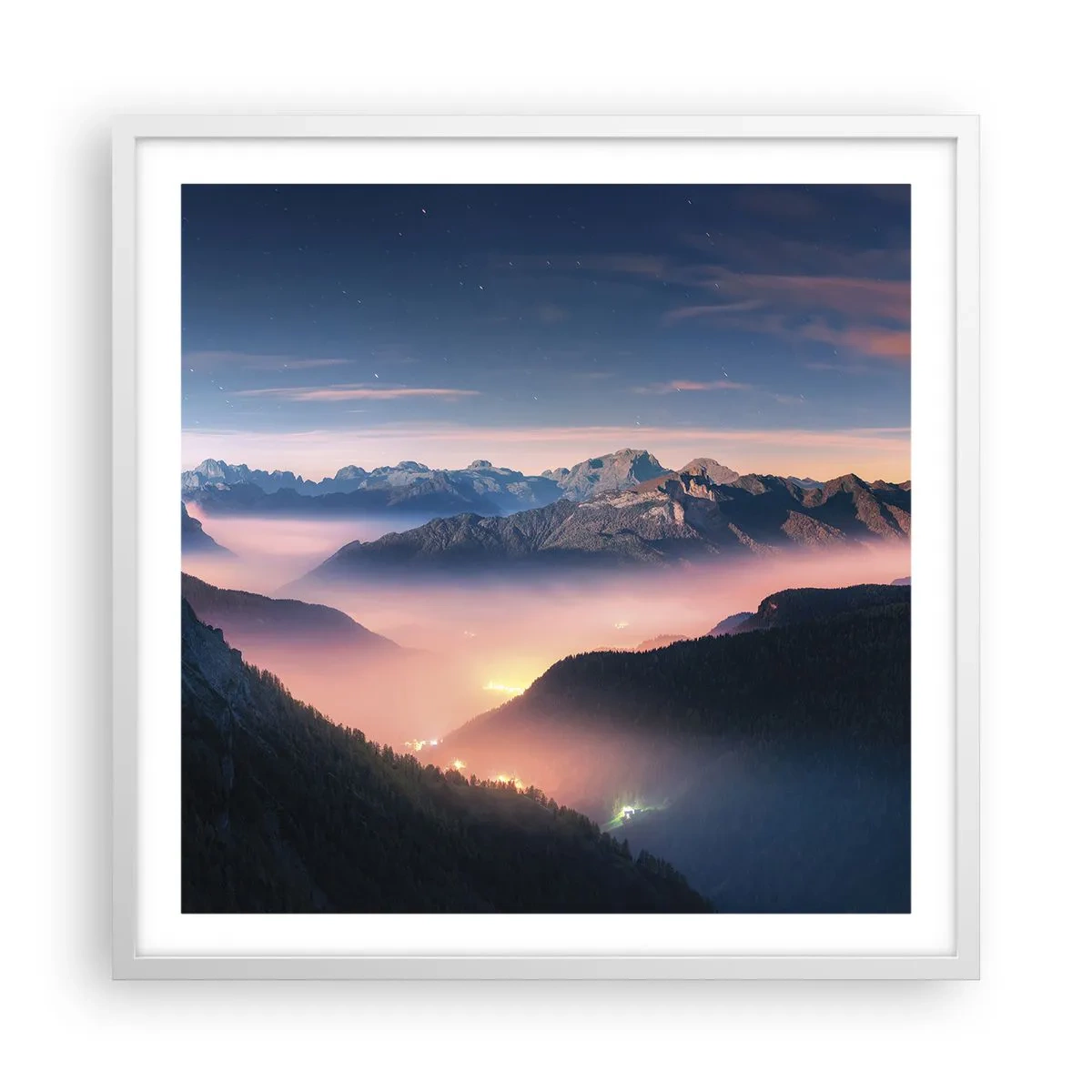 Affiche dans un cadre blanc - Poster - Lumière dans les vallées - 60x60 cm