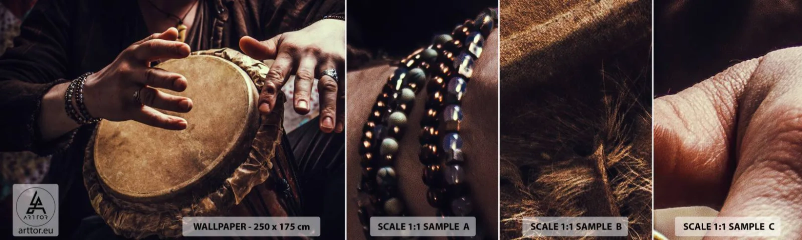 Échantillon de Papier Peint Autocollant Deluxe Sticker - Au rythme du coeur - Jeu de batterie, Afrique, Musique - 100x30 cm