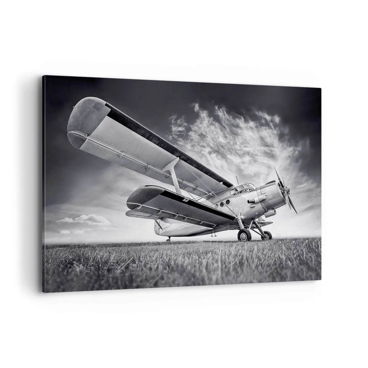 Impression sur toile - Image sur toile - Un avion contre un ciel dramatique en noir et blanc - 100x70cm - Le pèlerin ailé - Décoration murale moderne pour le salon et la chambre ARTTOR