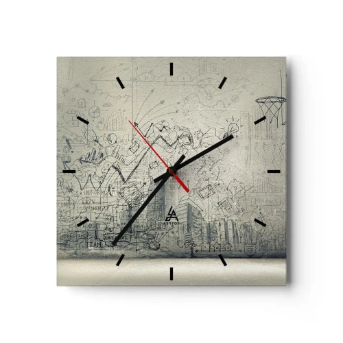 Horloge murale - Pendule murale - Dessins et schémas sur fond de mur brut - 30x30cm - Ma vie fantastique en ville - Décoration murale moderne pour le salon et la chambre ARTTOR