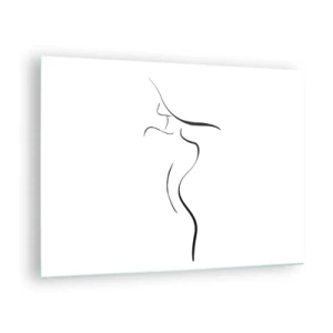 Impression sur verre - Image sur verre - Contour minimaliste d'une silhouette féminine en noir et blanc - 70x50cm - Insaisissable comme une vague - Décoration murale moderne pour le salon et la chambre ARTTOR