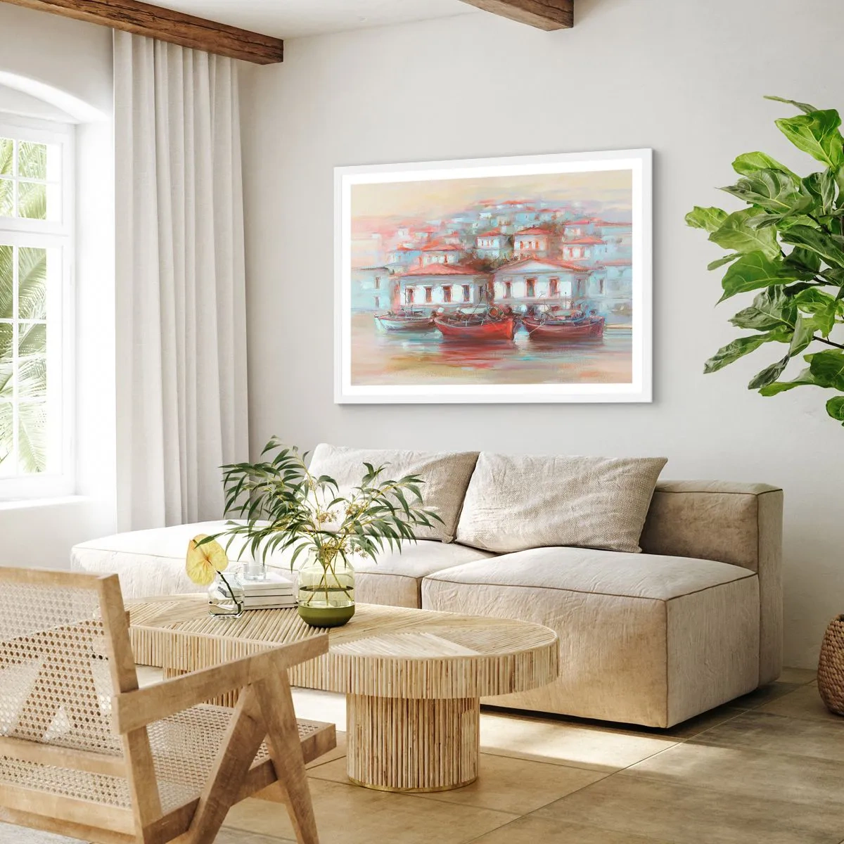 Affiche dans un cadre blanc - Poster - Petite ville heureuse - 100x70 cm