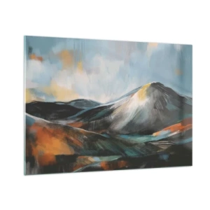 Impression sur verre - Image sur verre - Un paysage de montagne pictural aux couleurs chaudes et froides - 100x70cm - Brut et beau - Décoration murale moderne pour le salon et la chambre ARTTOR