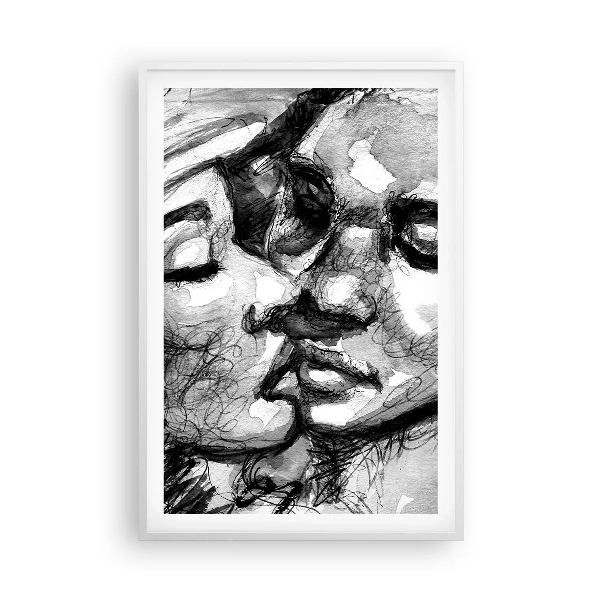 Affiche dans un cadre blanc - Poster - Un moment tendre - 61x91 cm