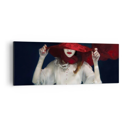 Impression sur toile - Image sur toile - Une femme avec un chapeau rouge immergée dans l'eau - 140x50cm - Femme mystérieuse - Décoration murale moderne pour le salon et la chambre ARTTOR