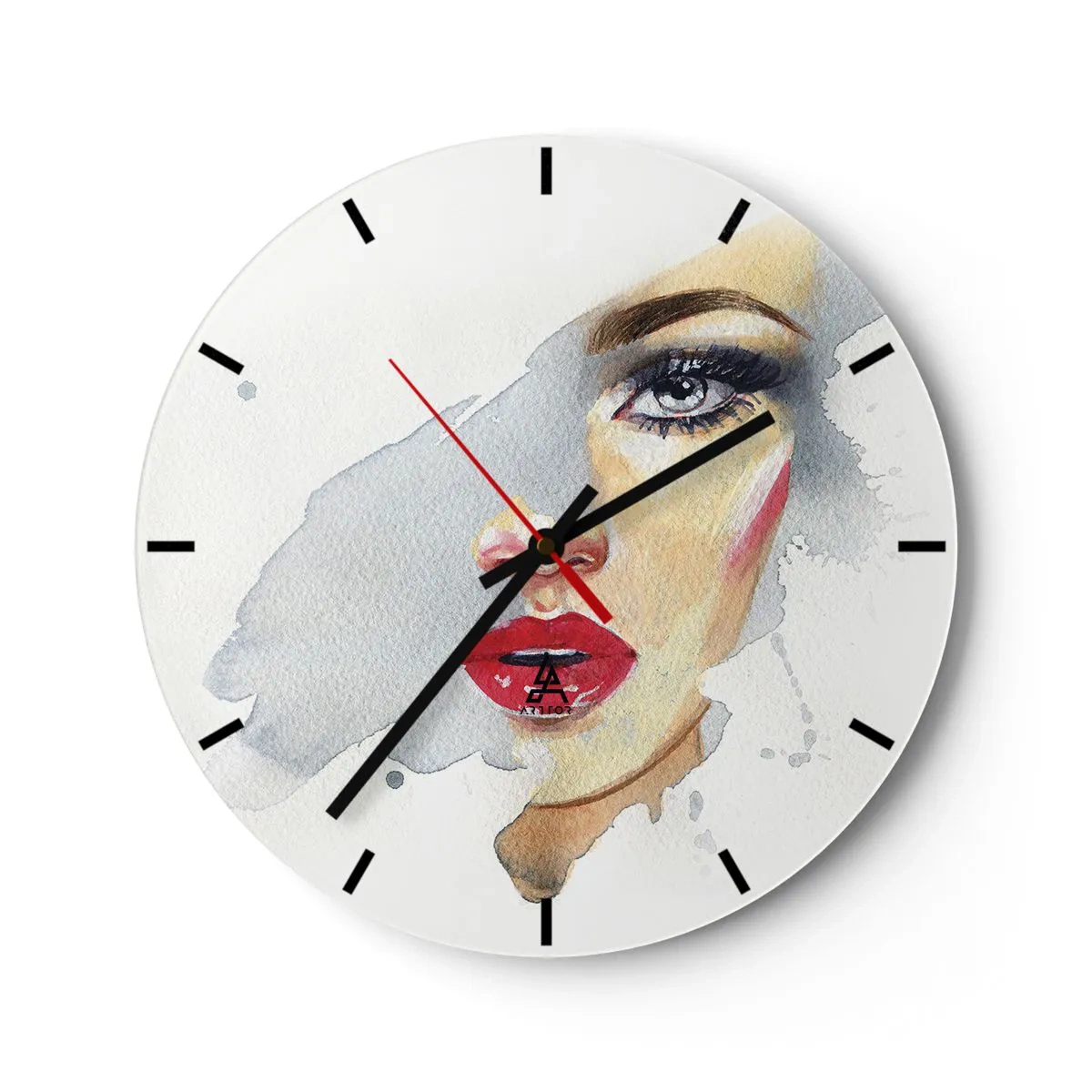 Horloge murale - Pendule murale - Portrait d'une femme à l'aquarelle sur fond blanc - 30x30cm - Reflet dans une goutte d'eau - Décoration murale moderne pour le salon, la cuisine et la chambre ARTTOR