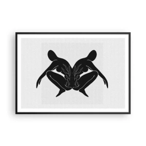 Affiche dans un cadre noir - Poster - Silhouettes noires en position symétrique sur fond blanc - 100x70cm - Une âme commune - Décoration murale moderne pour le salon et la chambre ARTTOR