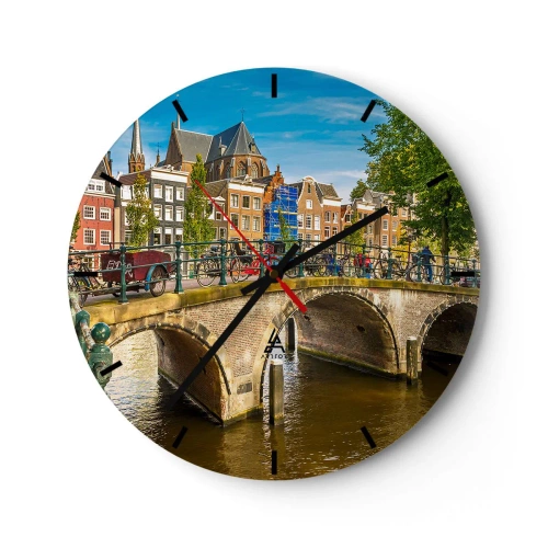 Horloge murale - Pendule murale - Le printemps sur le canal - 40x40 cm