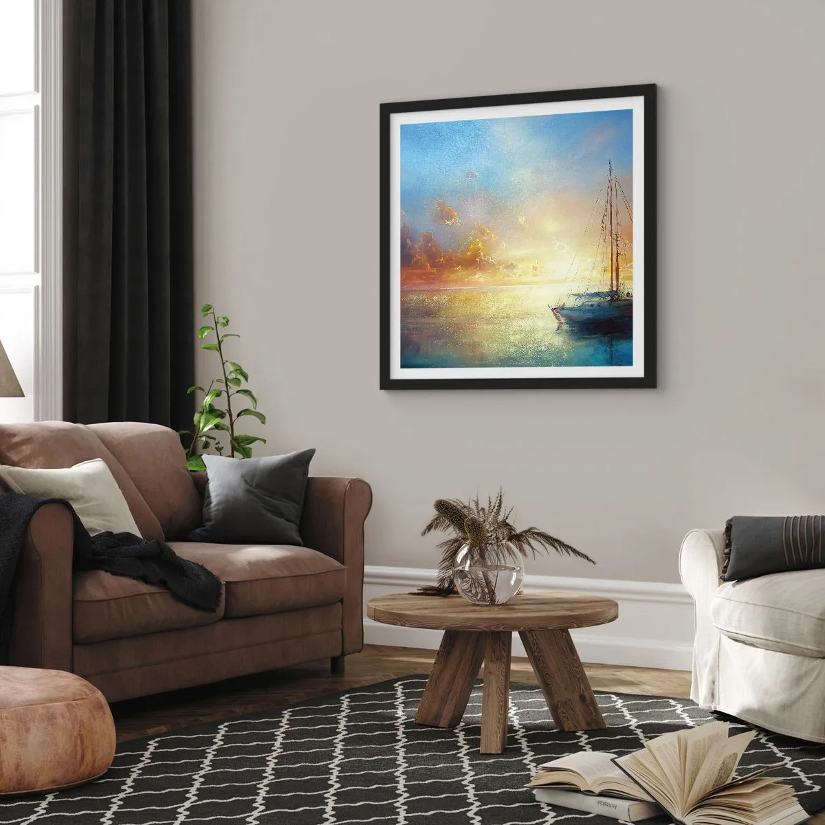 Affiche dans un cadre noir - Poster - Dans une baie dorée - 40x40 cm