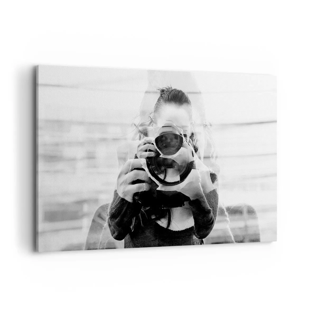 Impression sur toile - Image sur toile - Portrait en double exposition noir et blanc d'un photographe - 120x80cm - Créateur et matériel - Décoration murale moderne pour le salon et la chambre ARTTOR