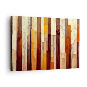 Impression sur toile - Image sur toile - Composition géométrique dans les tons de bois et d'or - 70x50cm - Hymne des arbres forestiers - Décoration murale moderne pour le salon et la chambre ARTTOR
