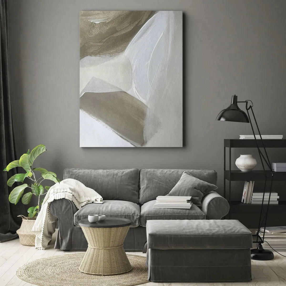 Impression sur toile - Image sur toile - Abstraction délicate dans les tons beige et blanc - 70x100cm - Une vague de blanc - Décoration murale moderne pour le salon et la chambre ARTTOR