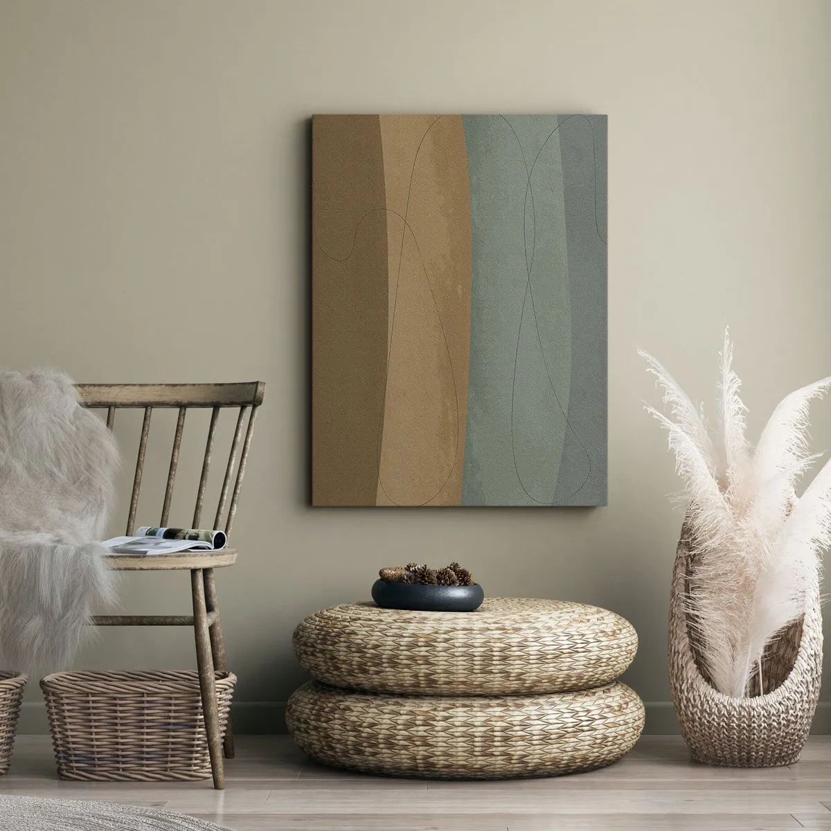 Impression sur toile - Image sur toile - Composition abstraite dans des tons de terre naturels - 50x70cm - Composition horizontale - Décoration murale moderne pour le salon et la chambre ARTTOR