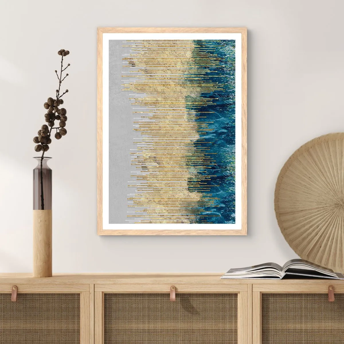 Affiche dans un chêne clair - Poster - Bordure dorée - 30x40 cm