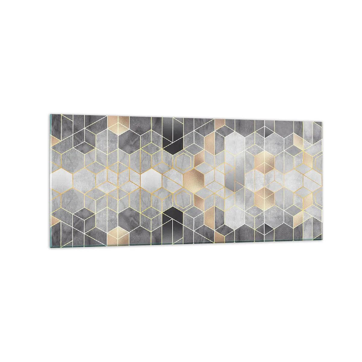 Impression sur verre - Image sur verre - Motif géométrique dans des tons dorés - 120x50cm - Composition de diamants - Décoration murale moderne pour le salon et la chambre ARTTOR