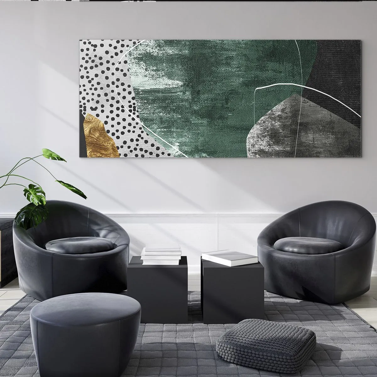 Impression sur verre - Image sur verre - Abstraction colorée avec feuille d'or - 100x40 cm