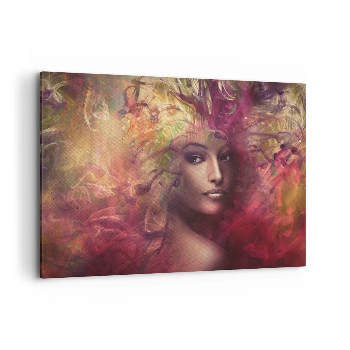 Impression sur toile - Image sur toile - Une femme aux couleurs abstraites créant un arrière-plan dynamique - 100x70cm - Je suis ici! - Décoration murale moderne pour le salon et la chambre ARTTOR
