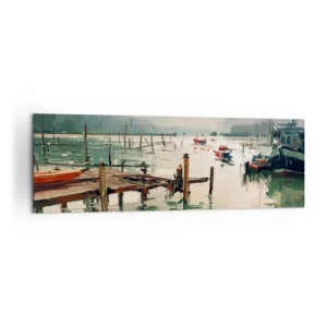 Impression sur toile - Image sur toile - Un port pittoresque avec des bateaux sur une eau calme - 160x50cm - Trempé dans une lune en fusion - Décoration murale moderne pour le salon et la chambre ARTTOR