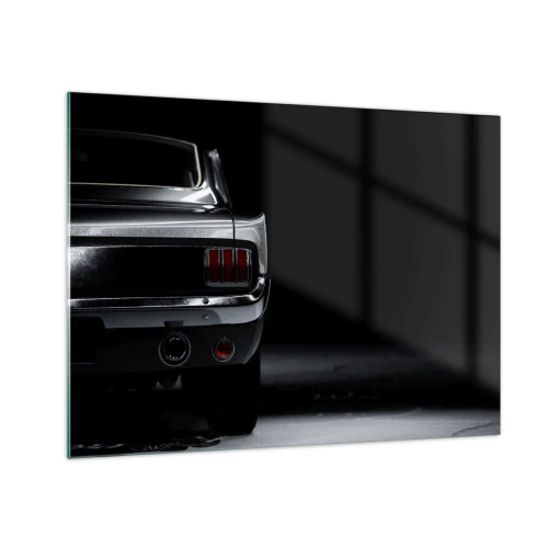 Impression sur verre - Image sur verre - L'arrière d'une voiture classique dans un intérieur sombre et élégant - 70x50cm - Le charme du classique - Décoration murale moderne pour le salon et la chambre ARTTOR