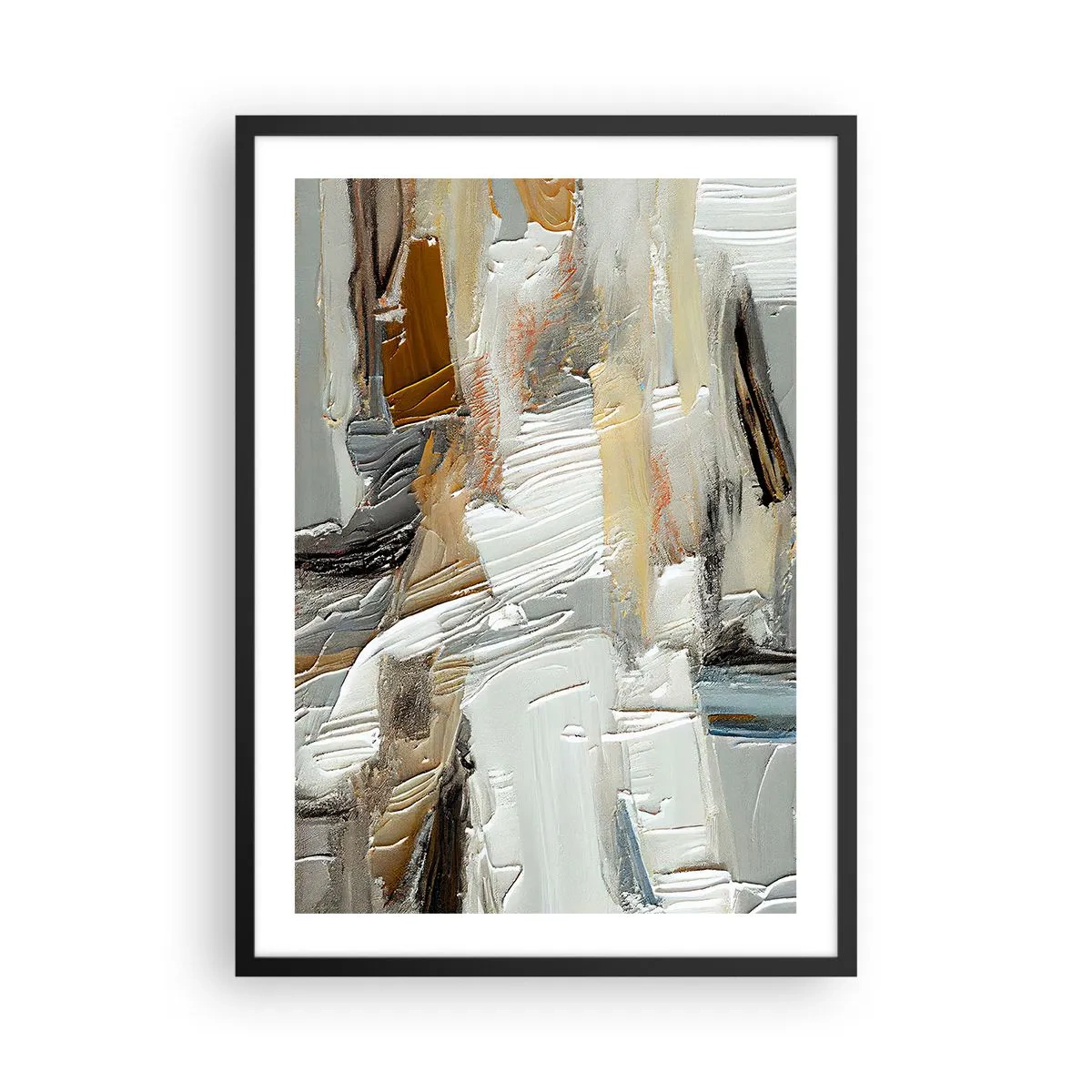 Affiche dans un cadre noir - Poster - Abstraction texturale dans des tons neutres - 50x70cm - Couches colorées - Décoration murale moderne pour le salon et la chambre ARTTOR