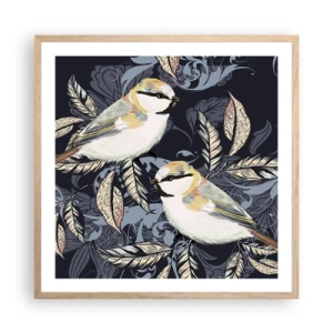 Affiche dans un chêne clair - Poster - Babillement jaune et bleu - 60x60 cm