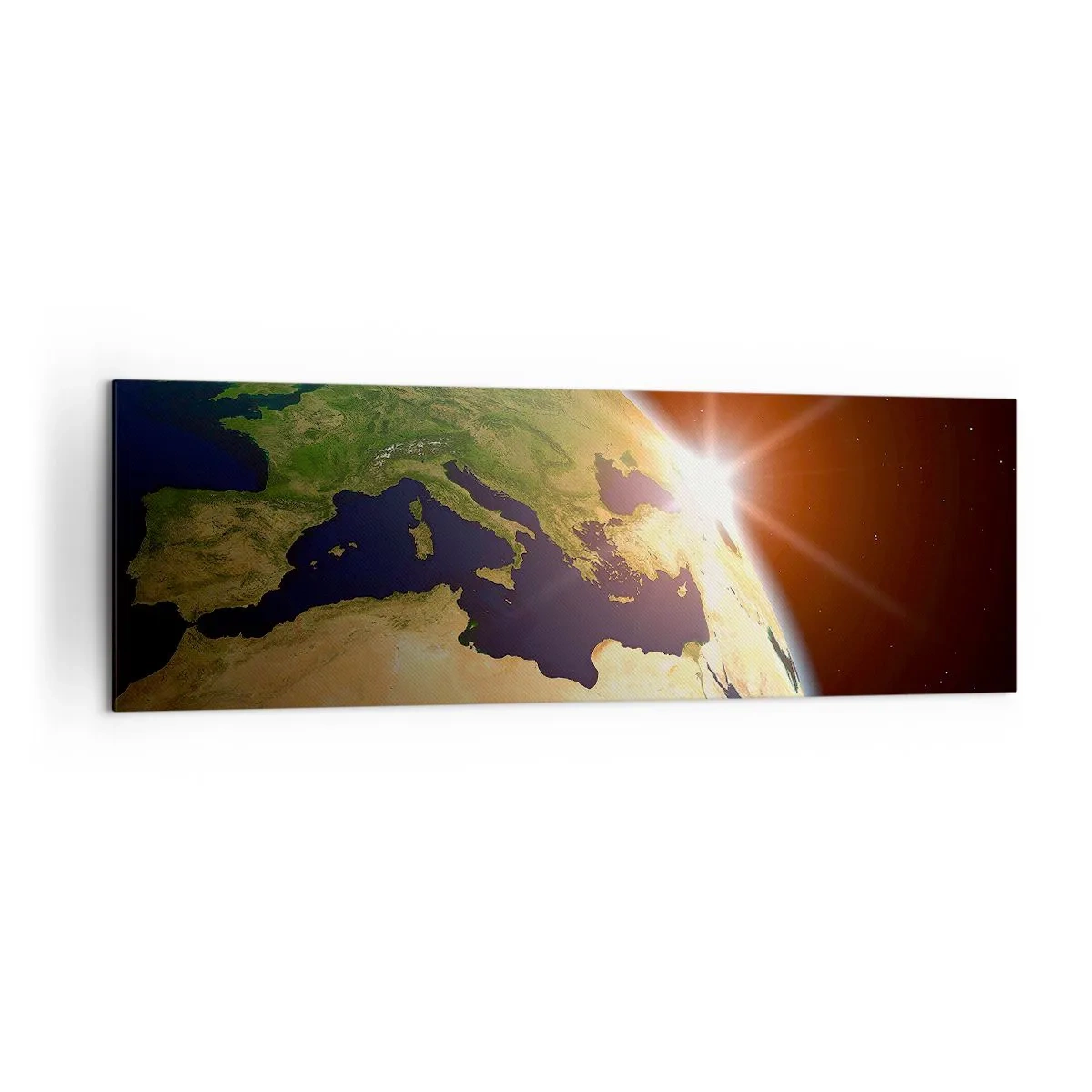 Impression sur toile - Image sur toile - Vue de la Terre depuis l'espace avec les rayons du soleil à l'horizon - 160x50cm - Lever de soleil - Décoration murale moderne pour le salon et la chambre ARTTOR