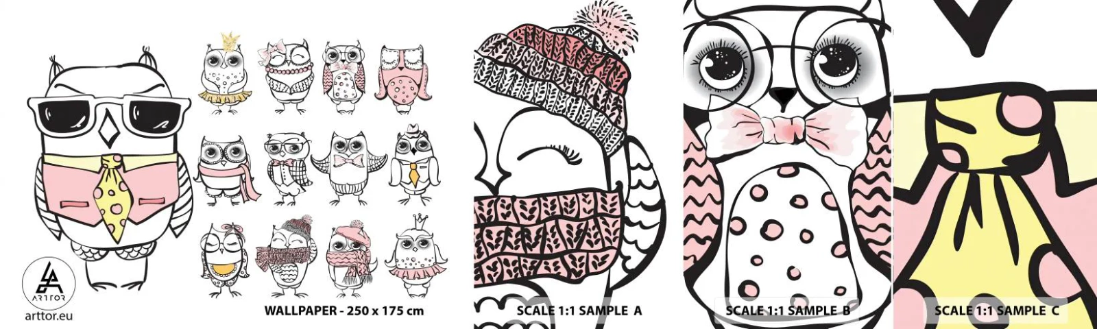 Échantillon De Papier Peint Standard Eco - Tant de rôles à jouer - Pour les enfants, Hibou, Enfants - 100x30 cm